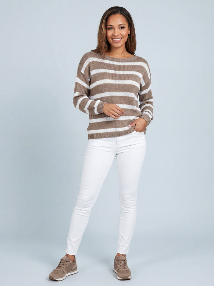 “LILAH” Stripe Fine Knit Top - Mocha