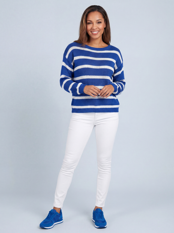 “LILAH” Stripe Fine Knit Top - Royal Blue