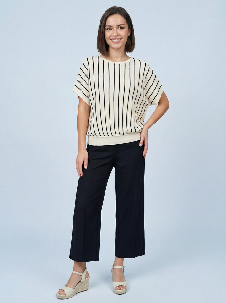 “HATTIE” Striped Fine Knit Top - Cream/ Black