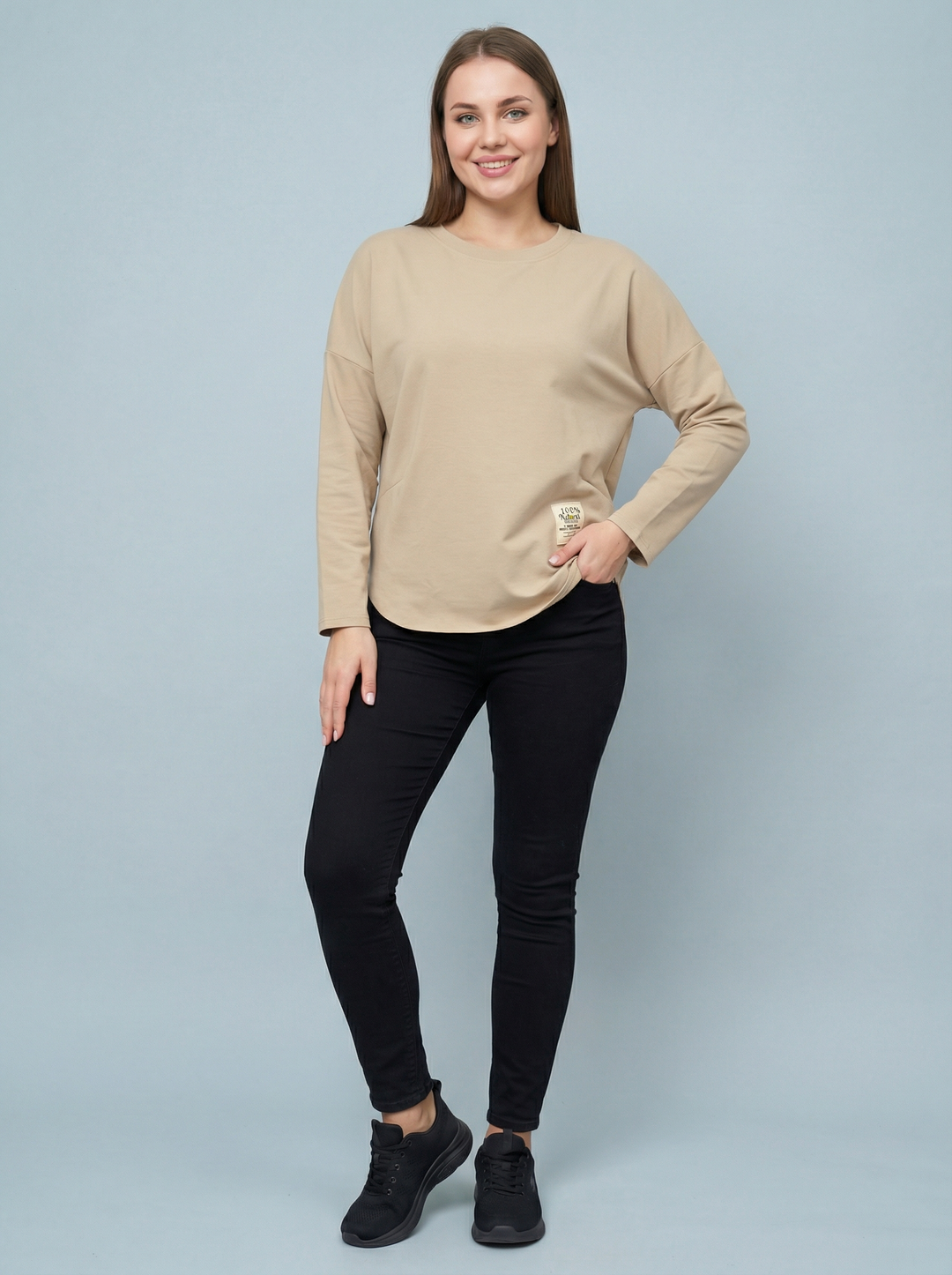 "KYLIE” Scuba Sweat Top - Beige