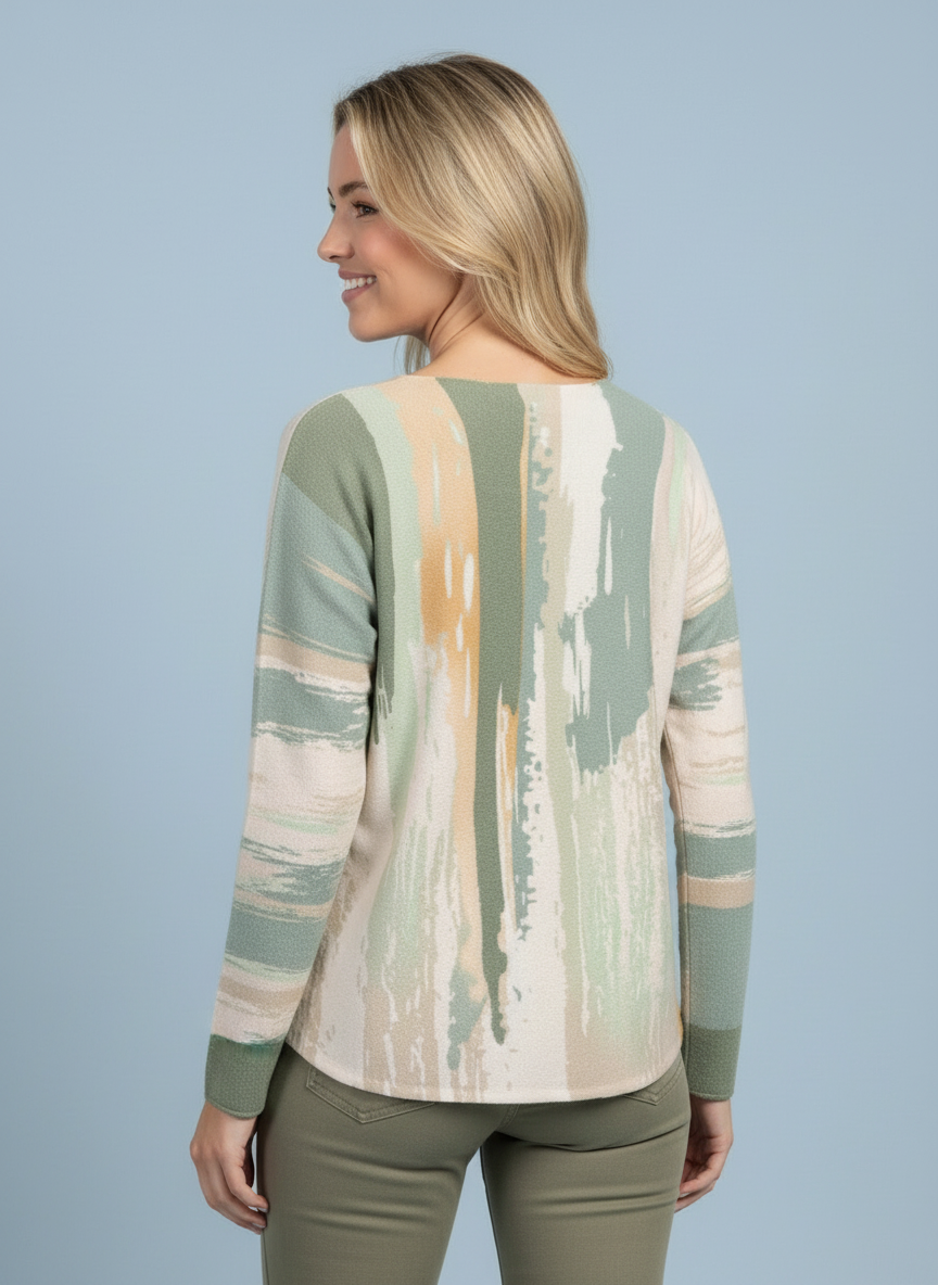 "DARCIE” Soft Knit Top - Khaki/Cream