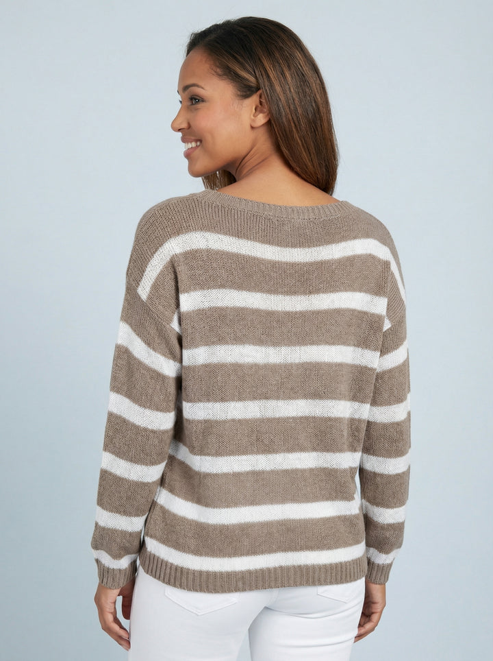 “LILAH” Stripe Fine Knit Top - Mocha