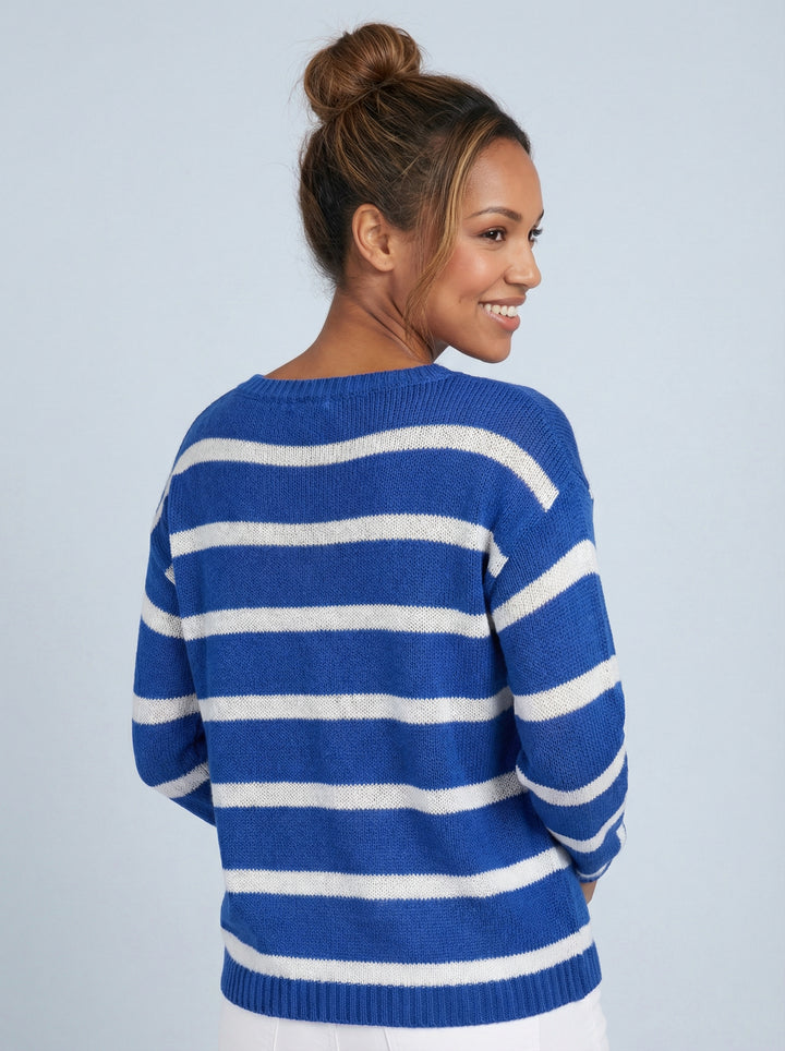 “LILAH” Stripe Fine Knit Top - Royal Blue