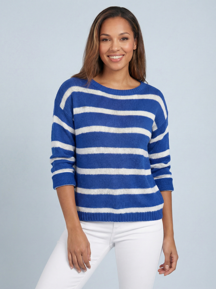 “LILAH” Stripe Fine Knit Top - Royal Blue