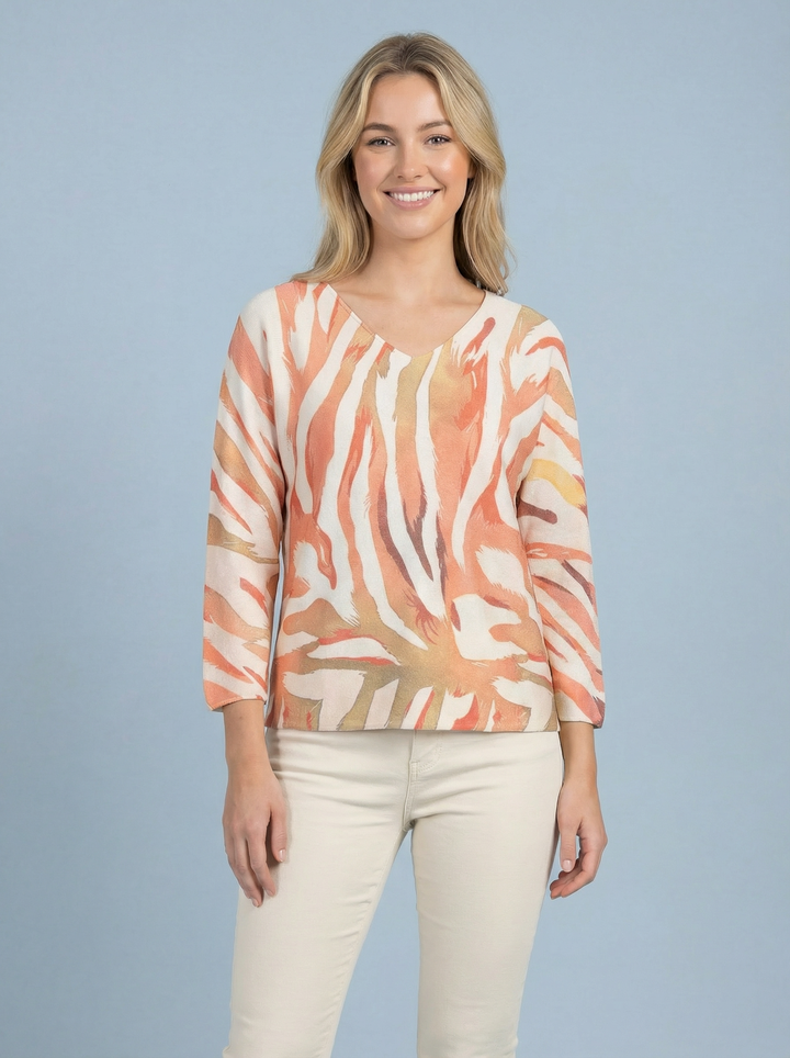 "DARCIE” Soft Knit Top - Coral/Cream