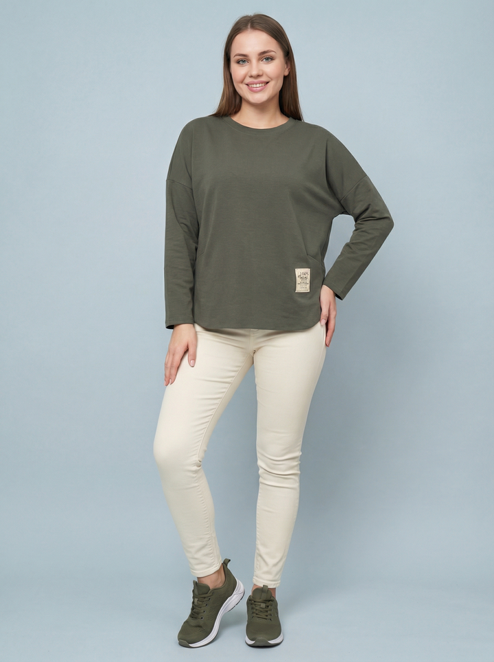 "KYLIE” Scuba Sweat Top - Khaki Green