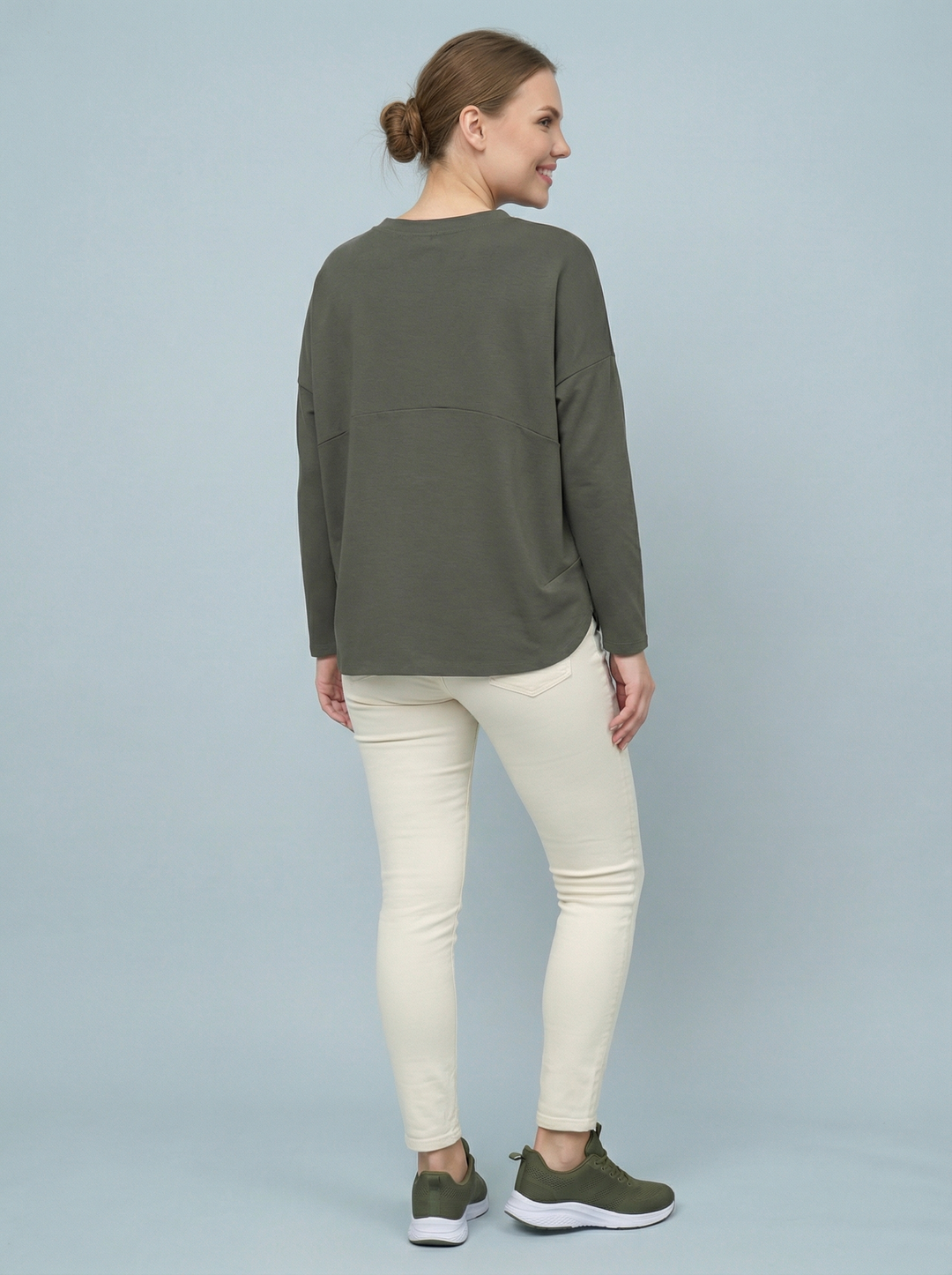 "KYLIE” Scuba Sweat Top - Khaki Green