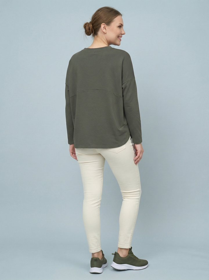 "KYLIE” Scuba Sweat Top - Khaki Green