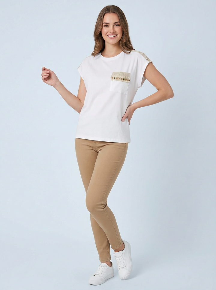 "LUNA” Cap Sleeve T-Shirt  - White