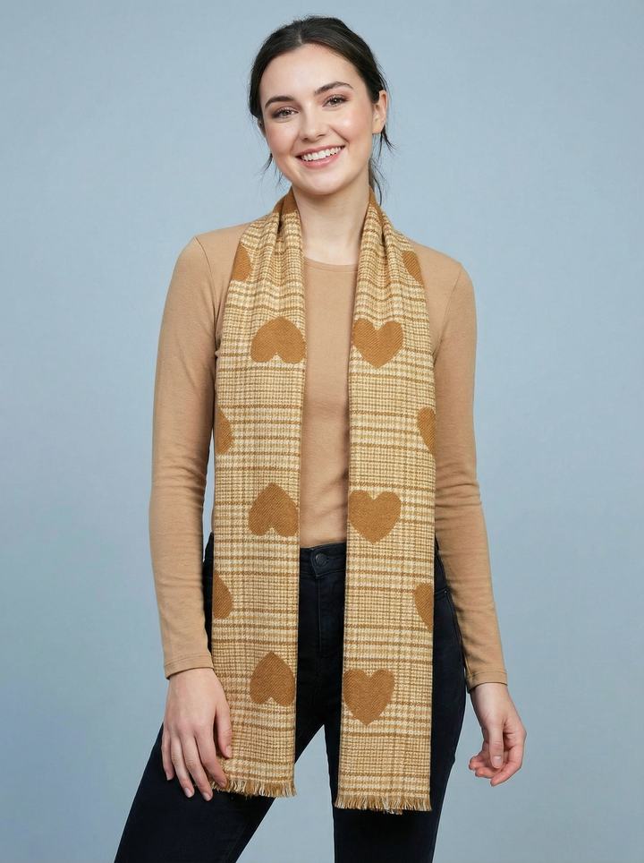 No.123 Artistic Print Scarf- Tan / Brown