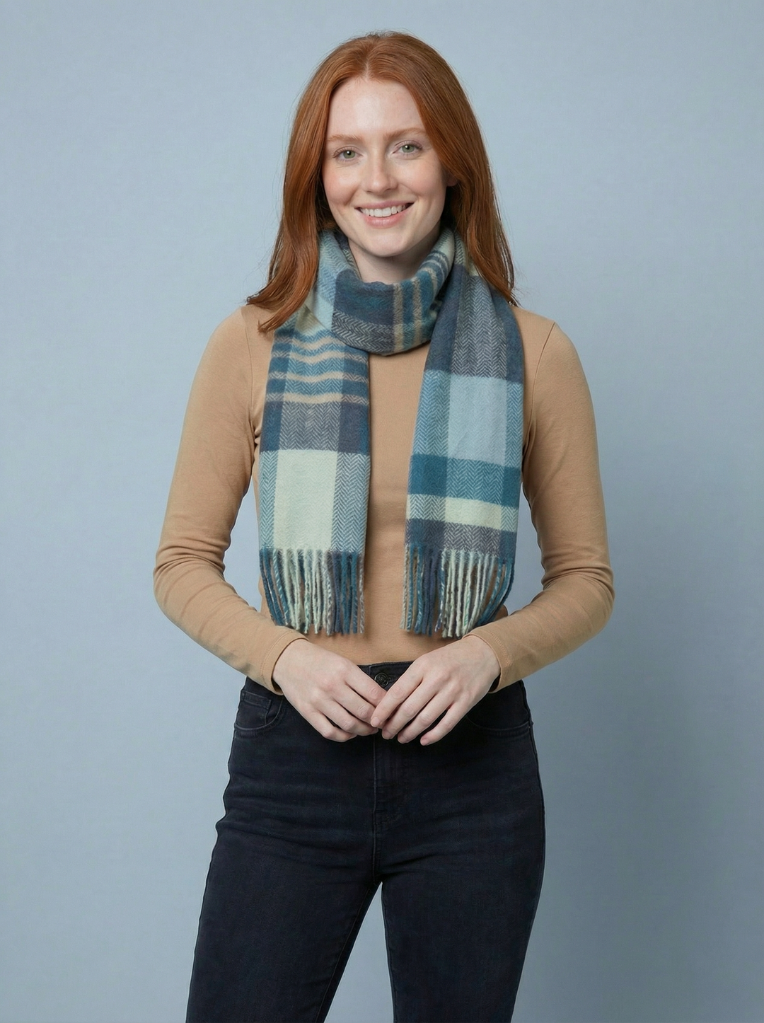 No.62 Check Print Scarf-Teal & Mocha