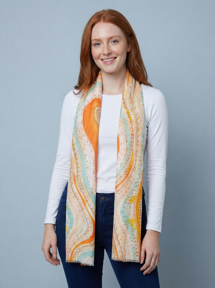 No.108 Artistic Print Scarf-Orange