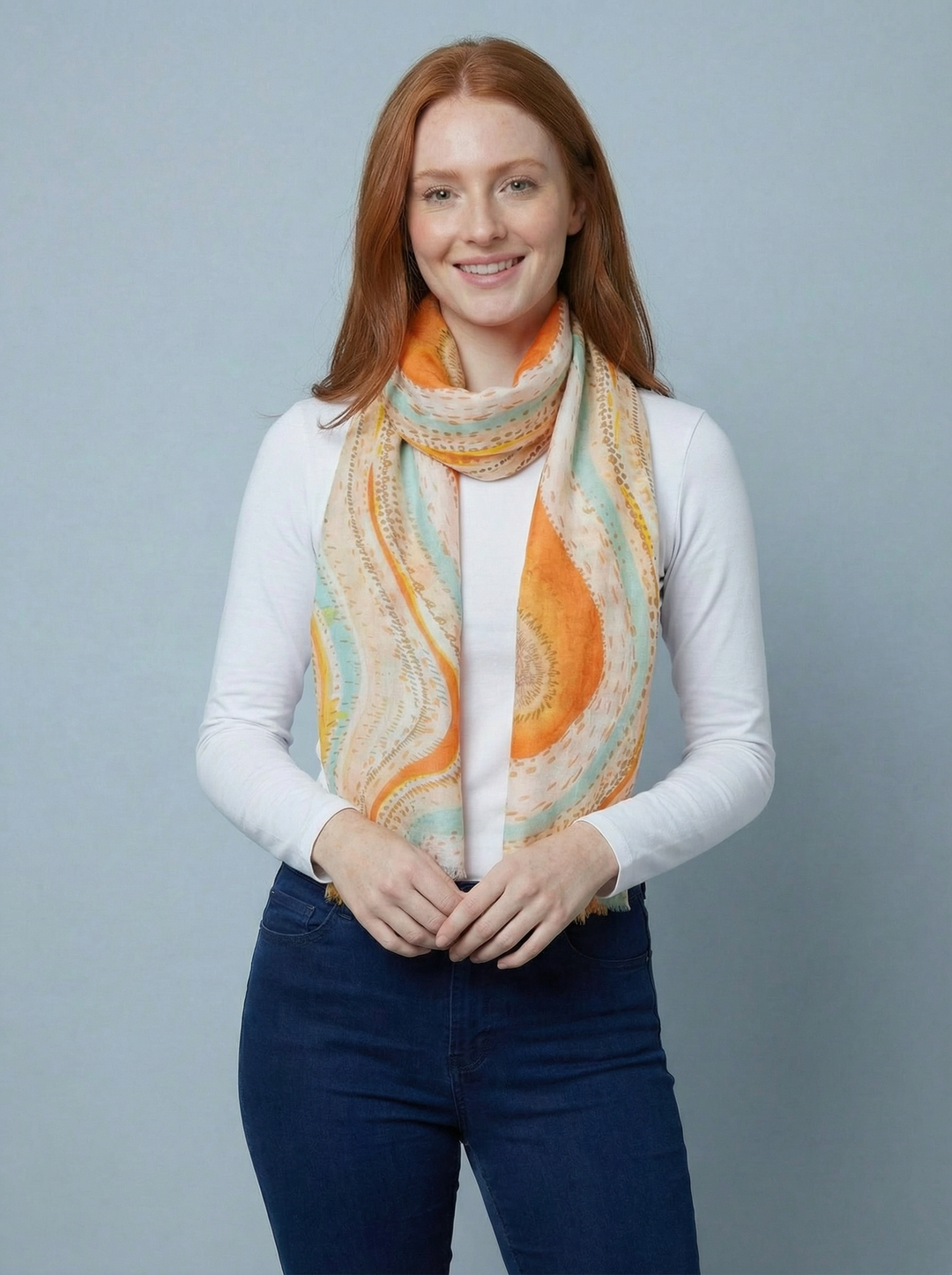 No.108 Artistic Print Scarf-Orange