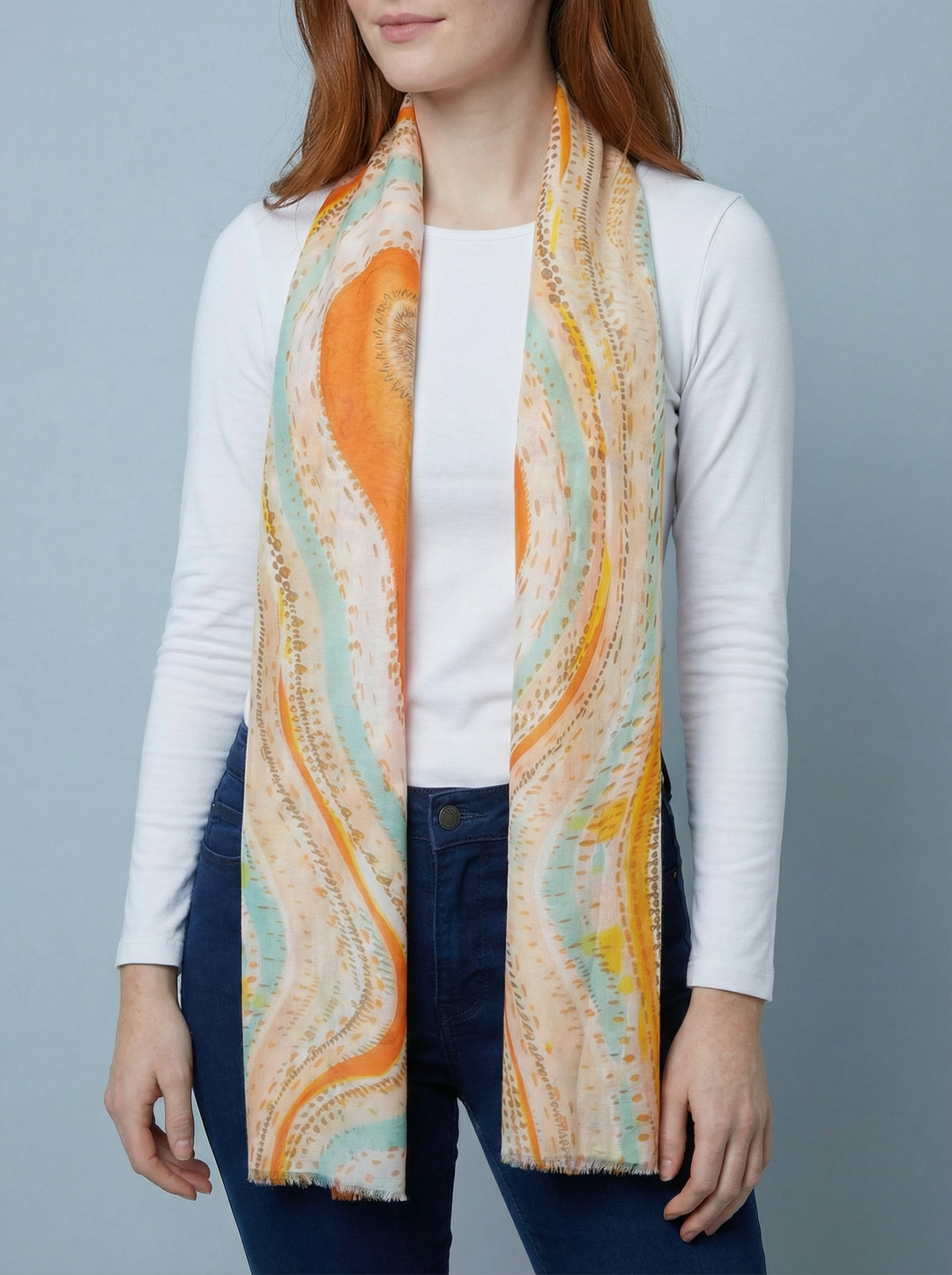 No.108 Artistic Print Scarf-Orange