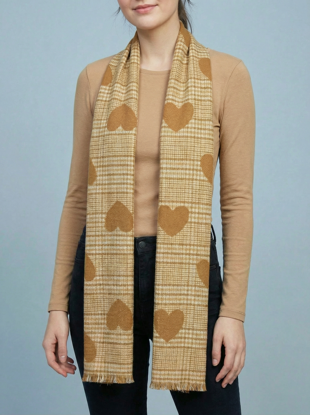 No.123 Artistic Print Scarf- Tan / Brown