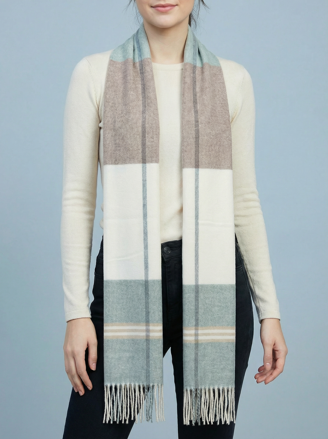 No.124 Check Print Scarf - Green / Grey & White