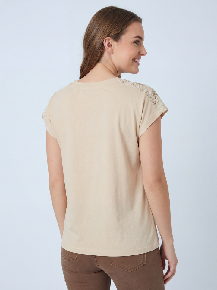 "LUNA” Cap Sleeve T-Shirt  - Cream