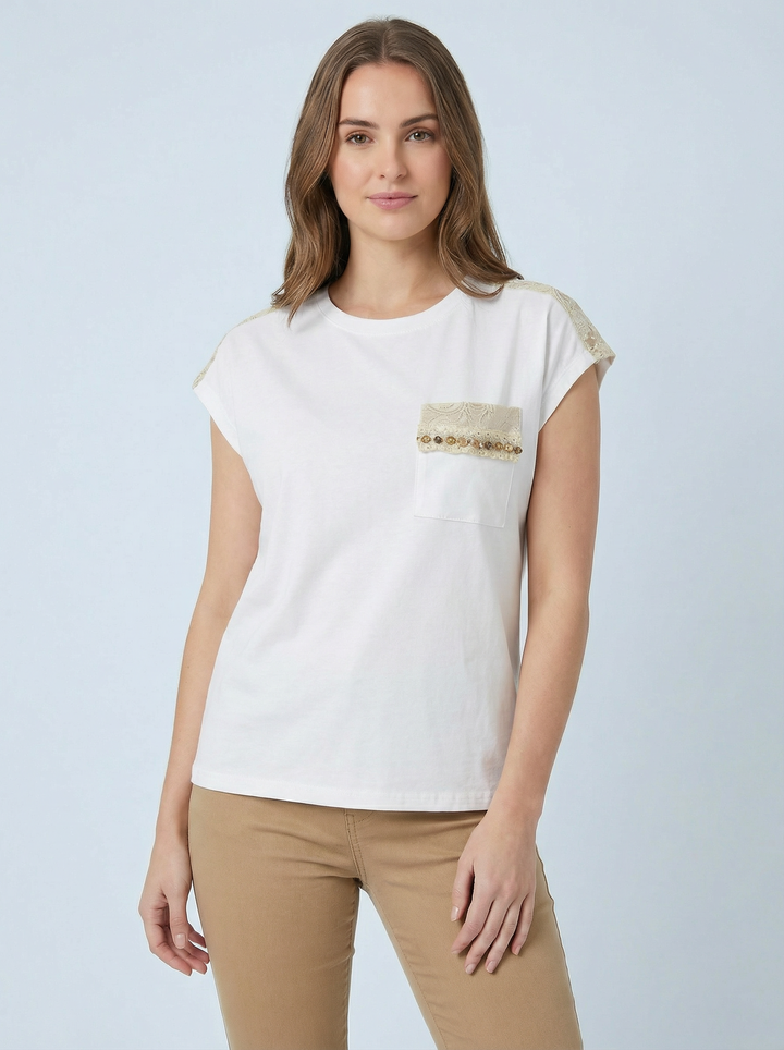 "LUNA” Cap Sleeve T-Shirt  - White