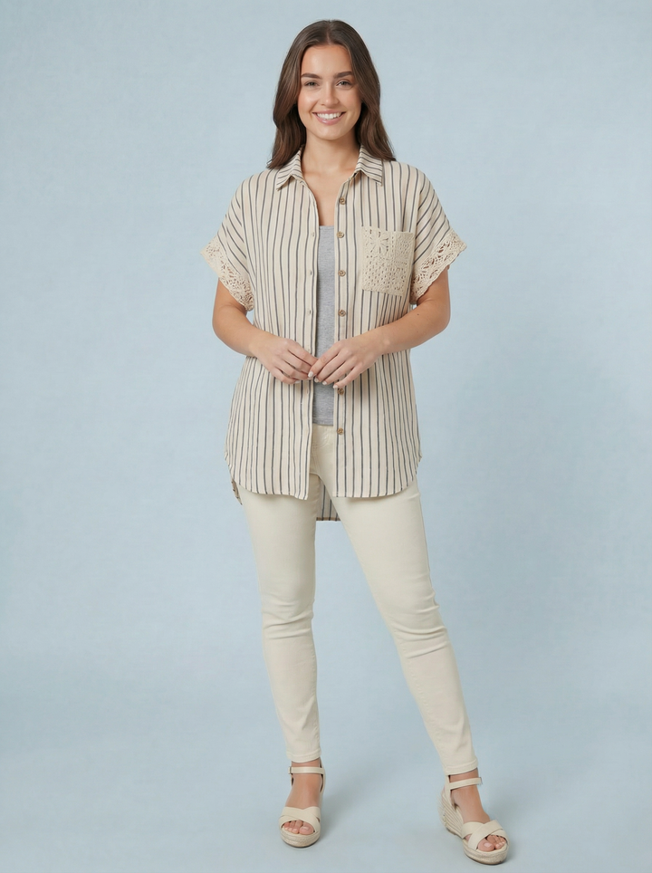 "NOVA” Stripe Shirt - Cream / Grey