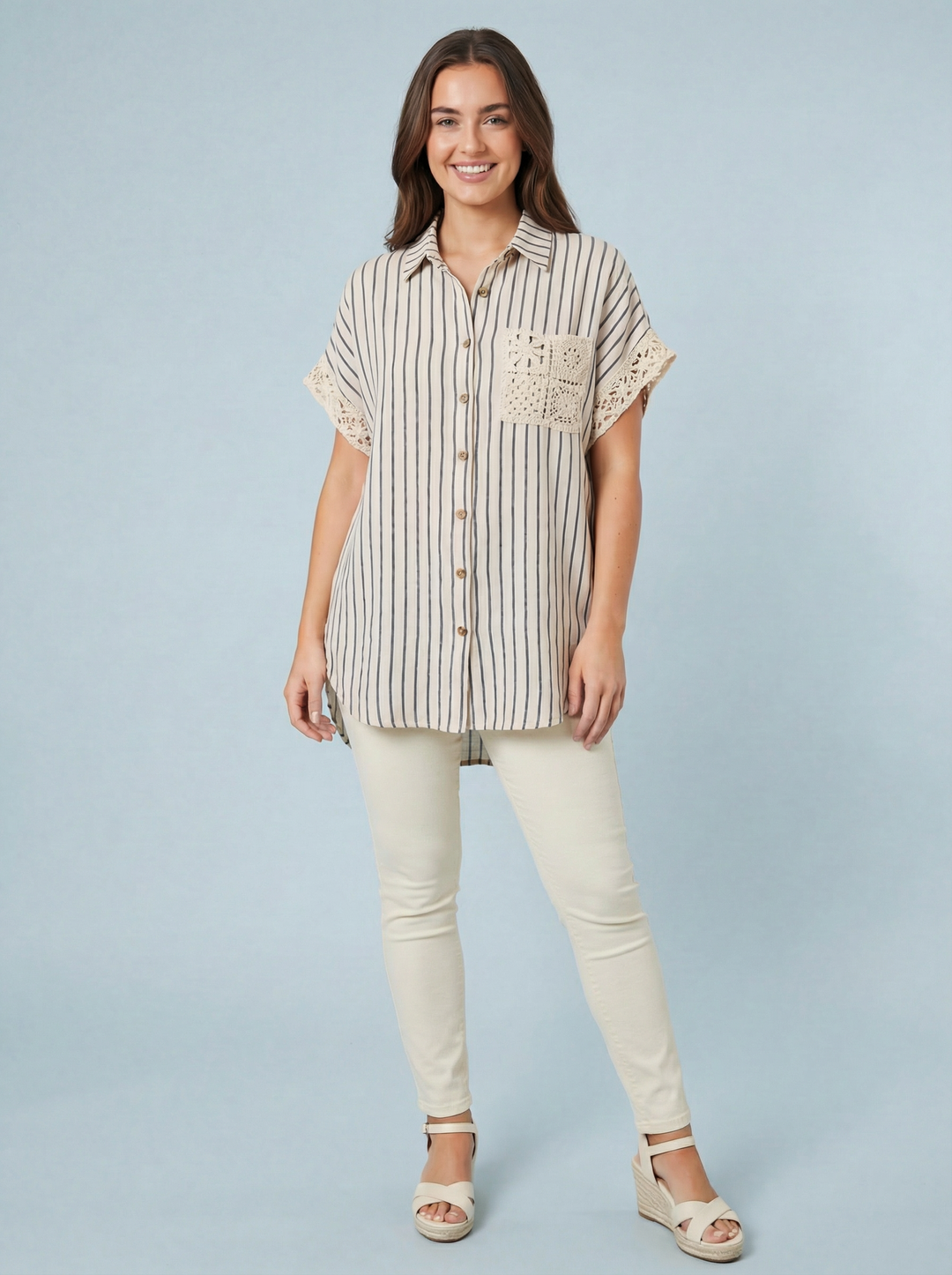 "NOVA” Stripe Shirt - Off White & Navy