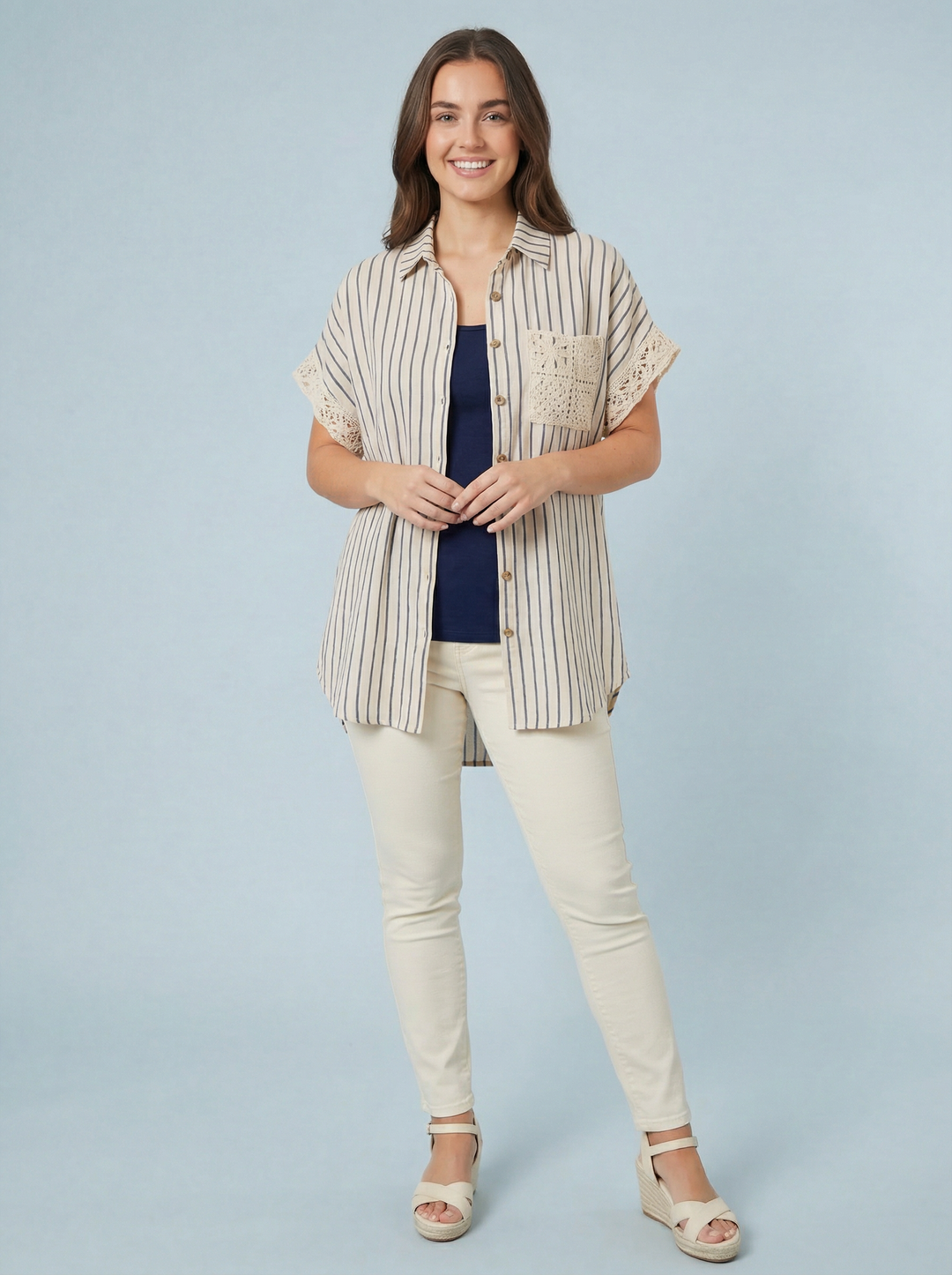 "NOVA” Stripe Shirt - Off White & Navy