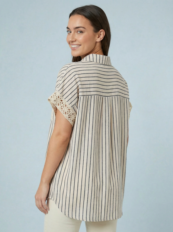 "NOVA” Stripe Shirt - Off White & Navy