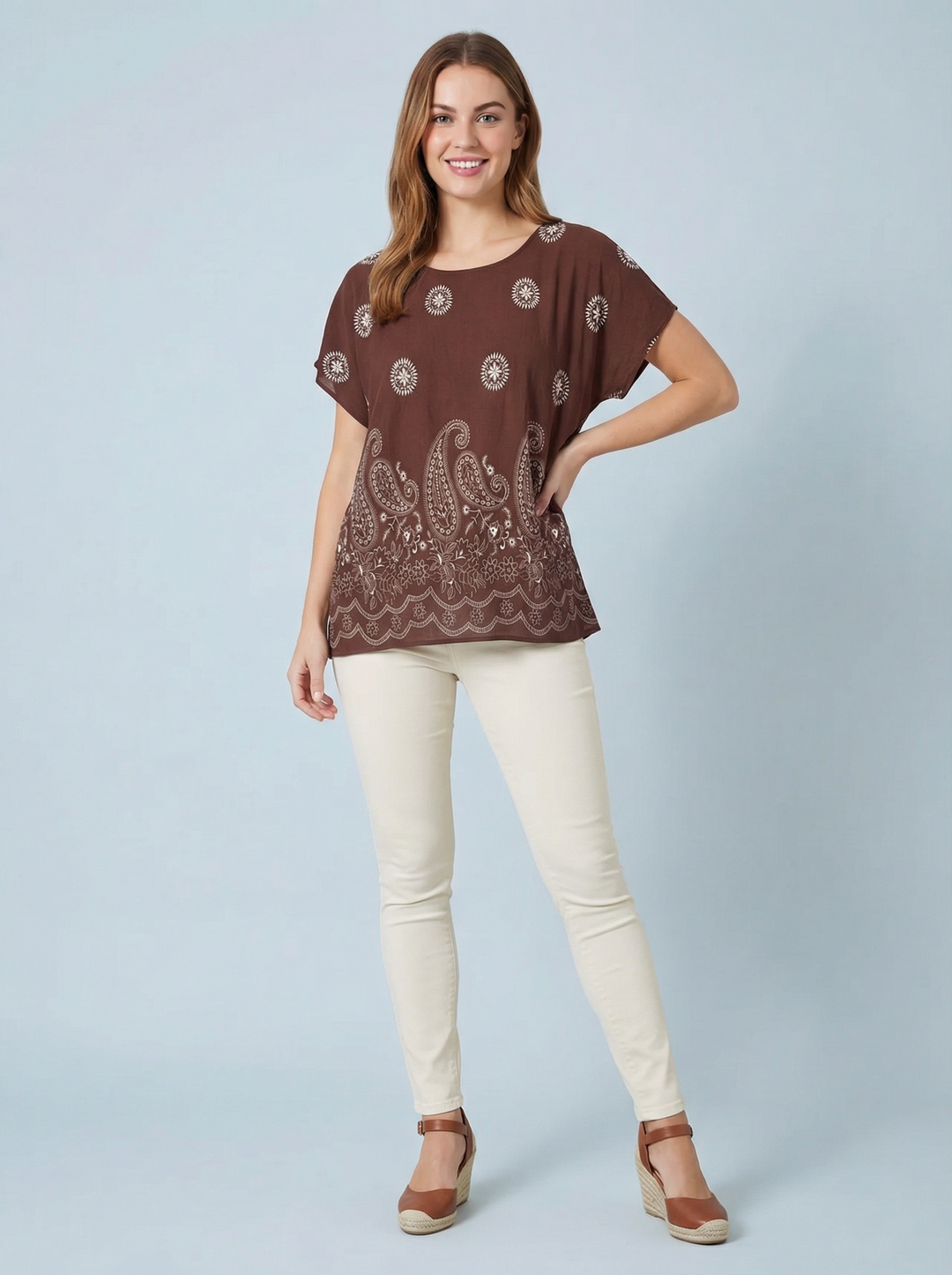 "KIA” Paisley Top - Brown/Cream