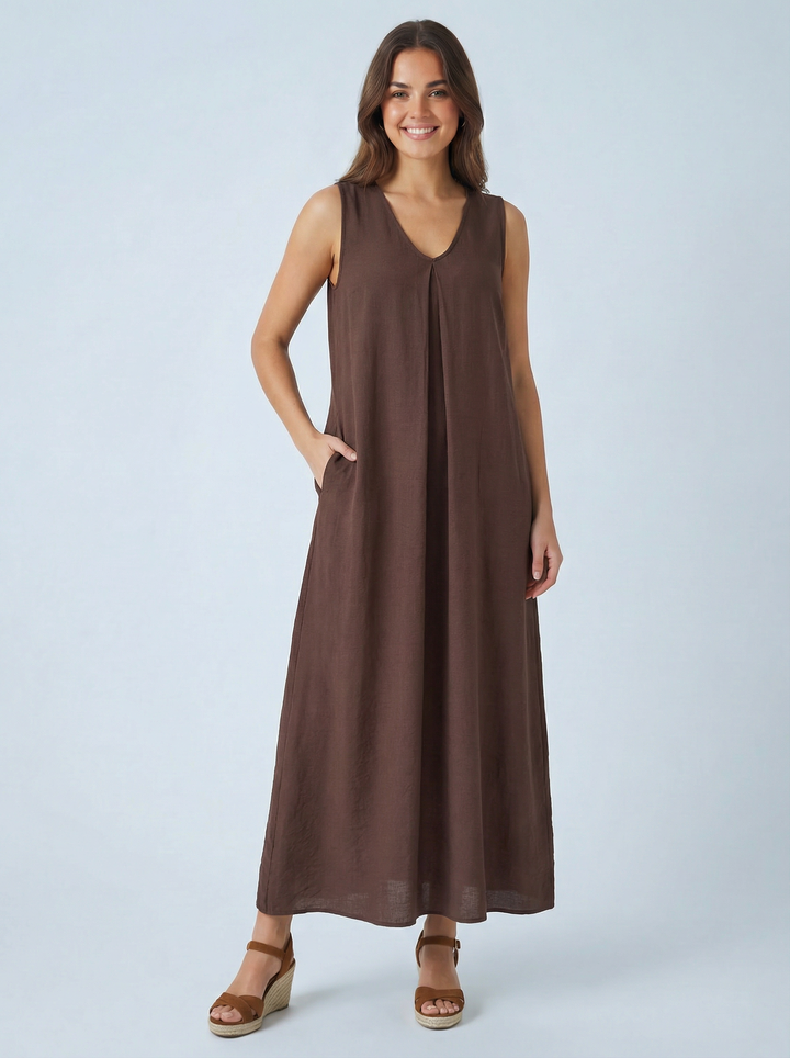 "GINA” Sleeveless Dress  - Chocolate