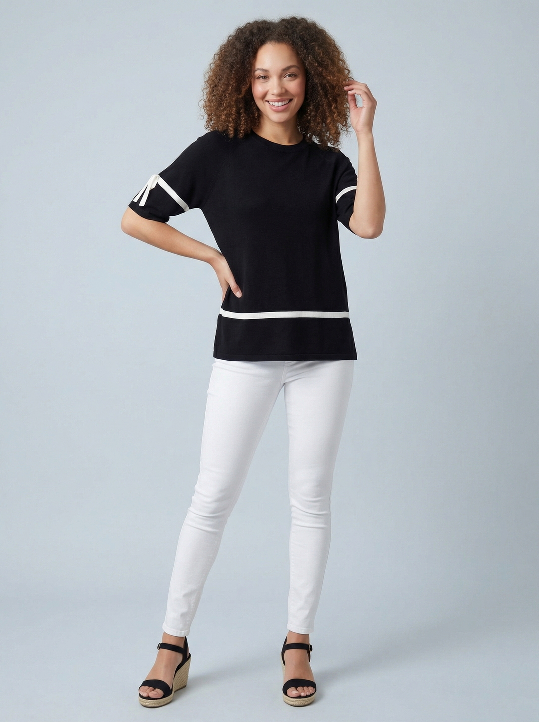 "LYRA” Fine Knit Top - Black / White