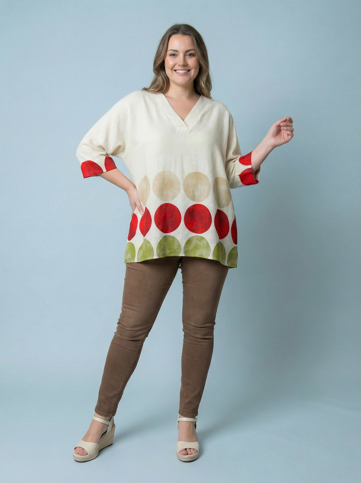 "VIOLET” Polka Dot Top  - Cream