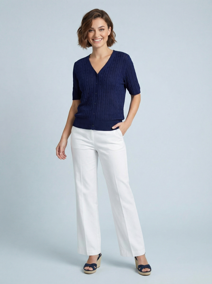 "LARA” Fine Knit Top / Cardigan - Navy