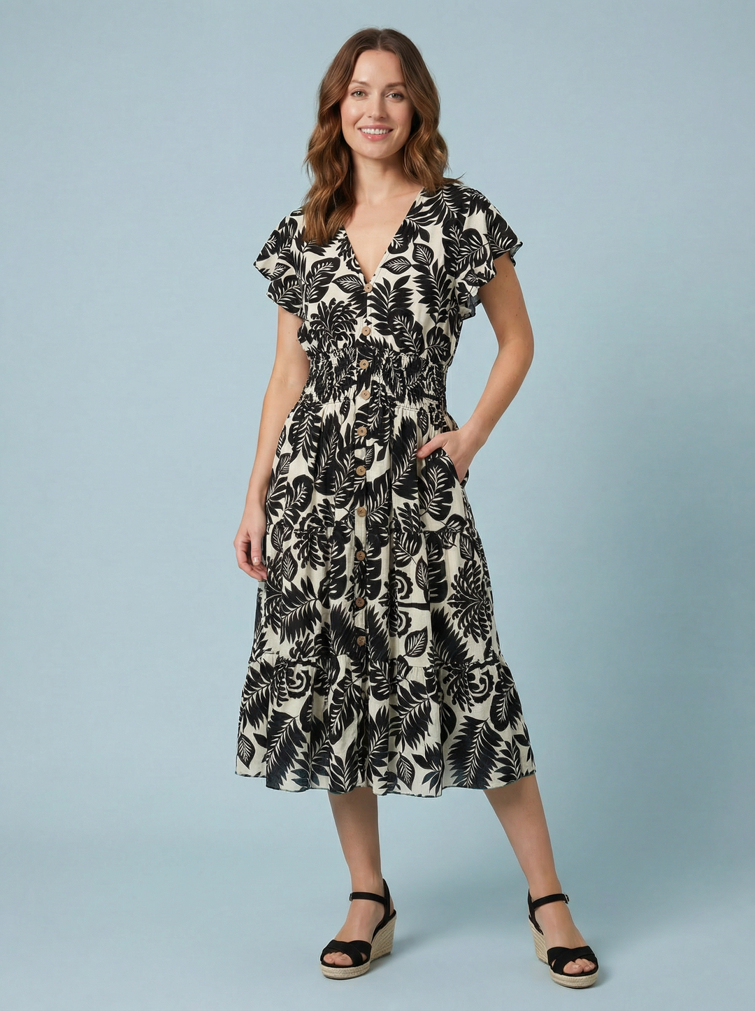 "MARIE" Floral Print Dress - Black / Cream