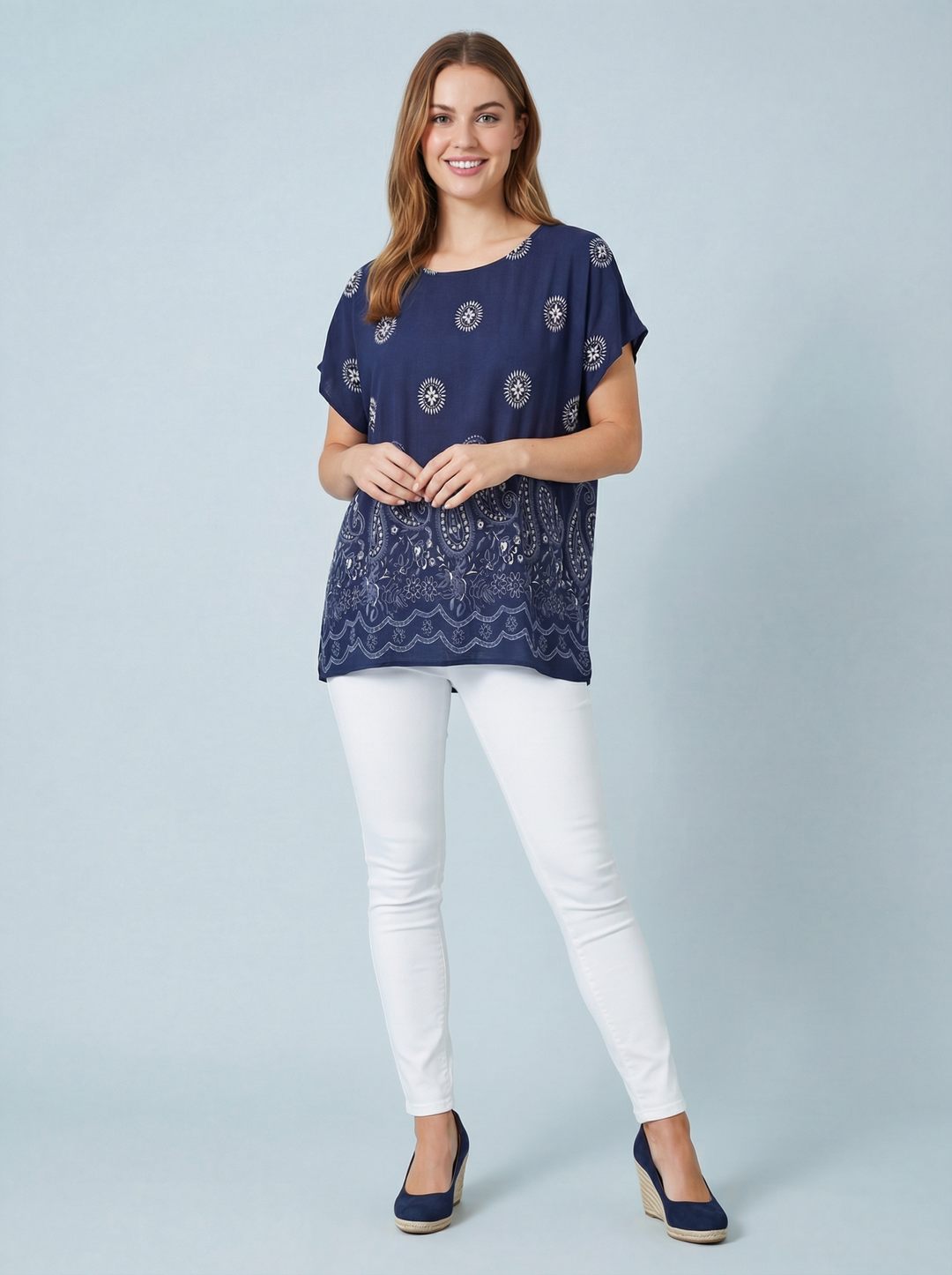 "KIA” Paisley Top - Navy & White