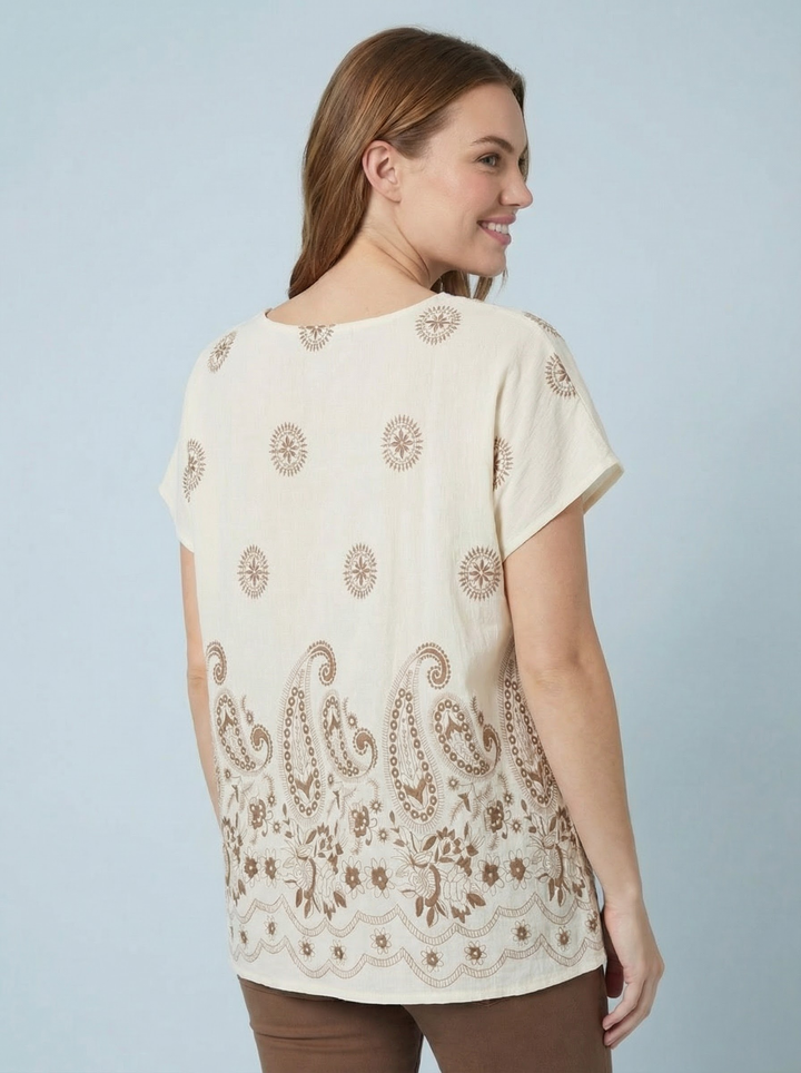 "KIA” Paisley Top - Cream & Brown