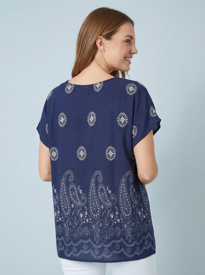 "KIA” Paisley Top - Navy & White