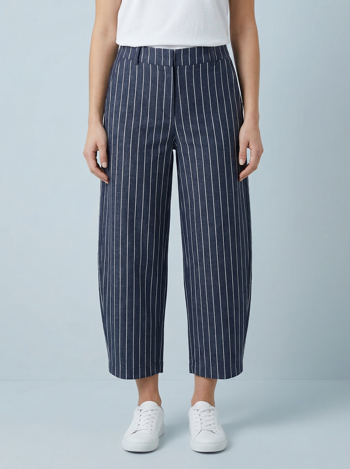 “ISLA” Denim Stripe Barrel Trouser - Dark Denim