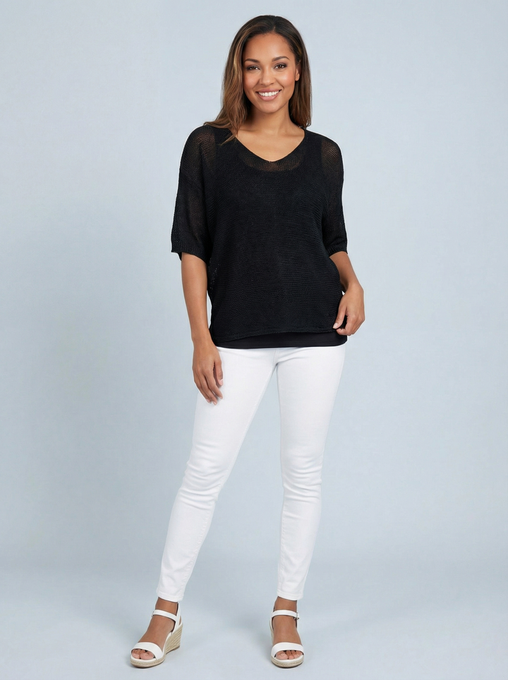 “TIFFANY” Button Back Fine Knit Top