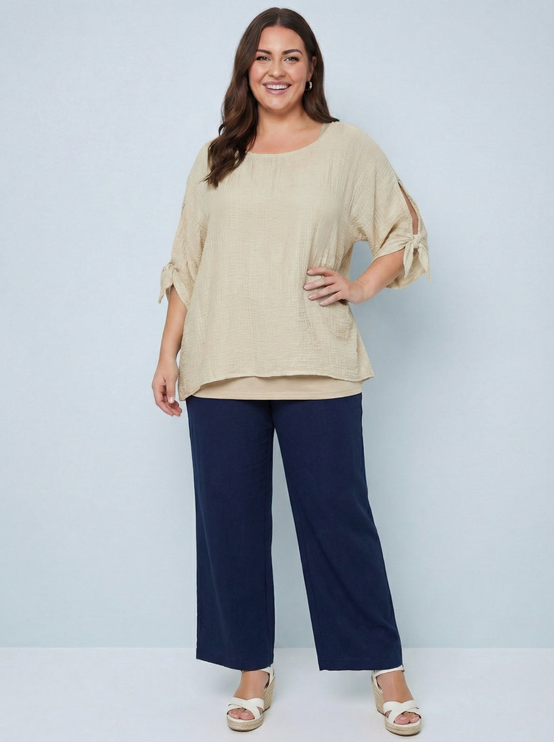 "NANCY” Relaxed Fit Top - Beige