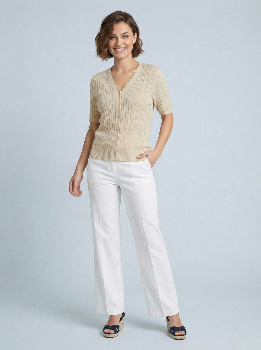 "LARA” Fine Knit Top / Cardigan - Cream