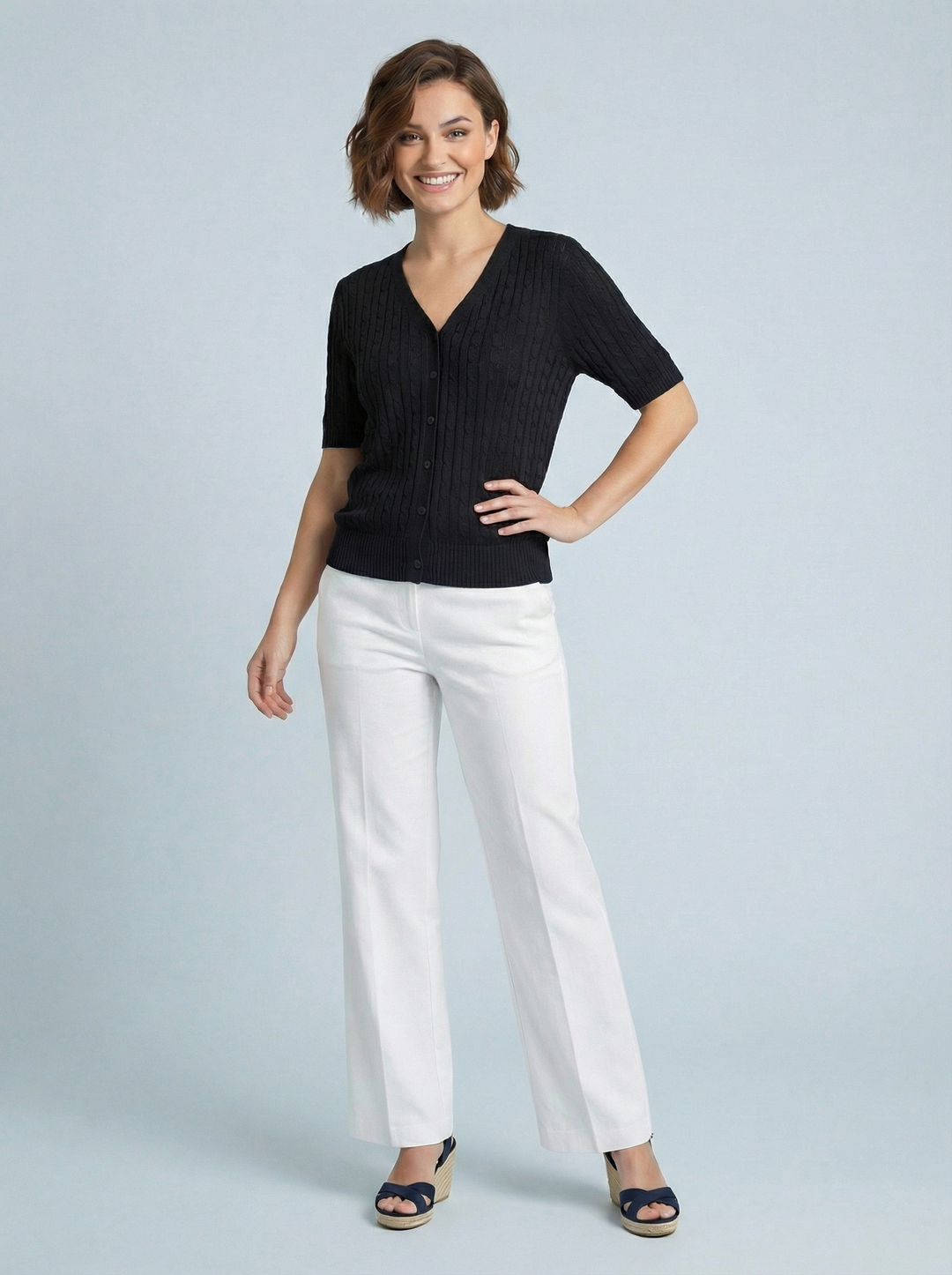 "LARA” Fine Knit Top / Cardigan - Black