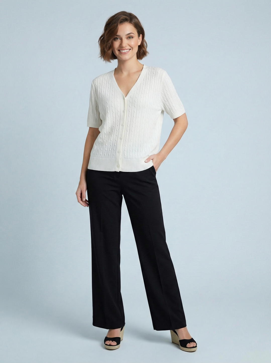 "LARA” Fine Knit Top / Cardigan - Off White