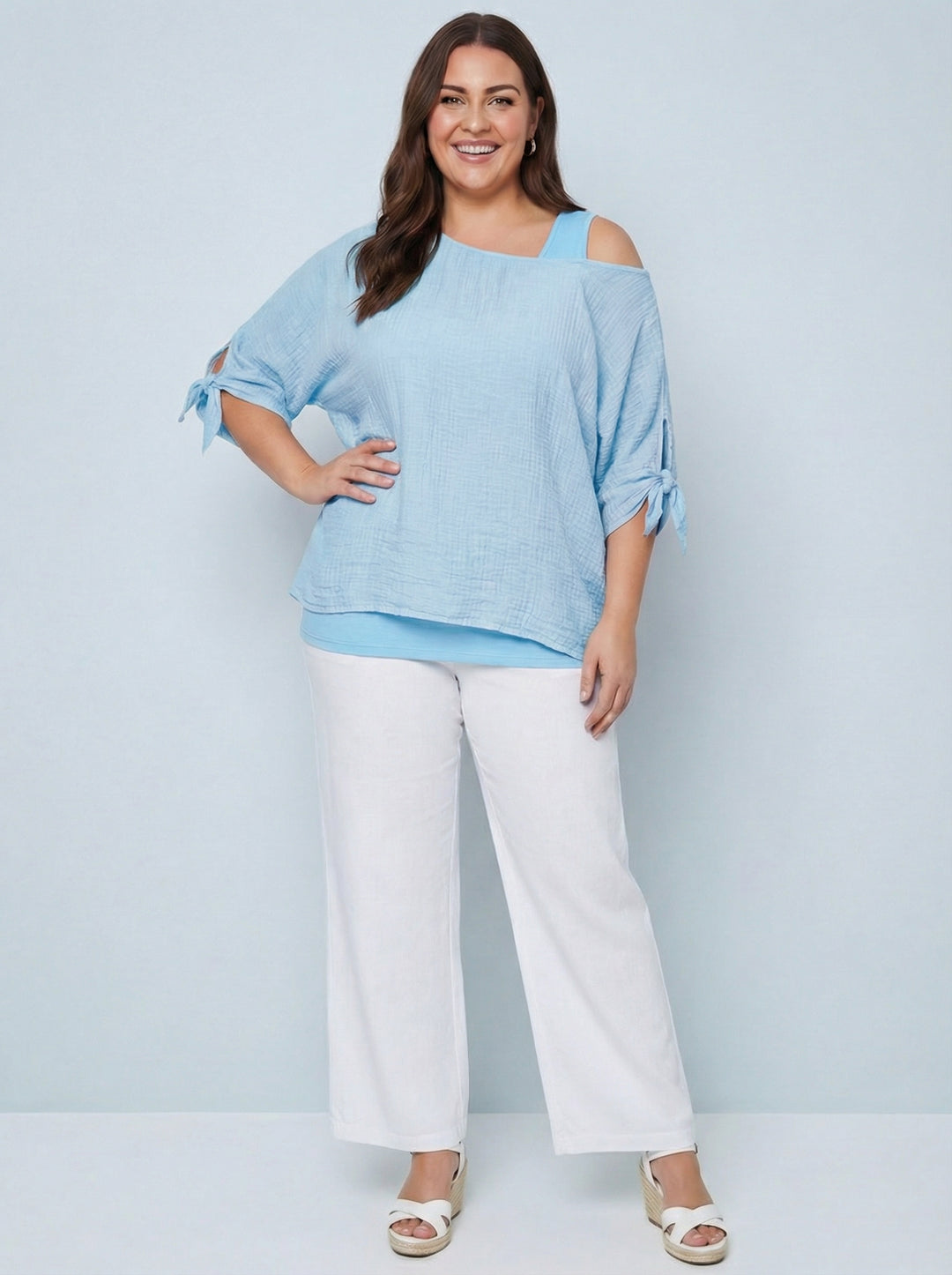 "NANCY” Relaxed Fit Top - Sky Blue