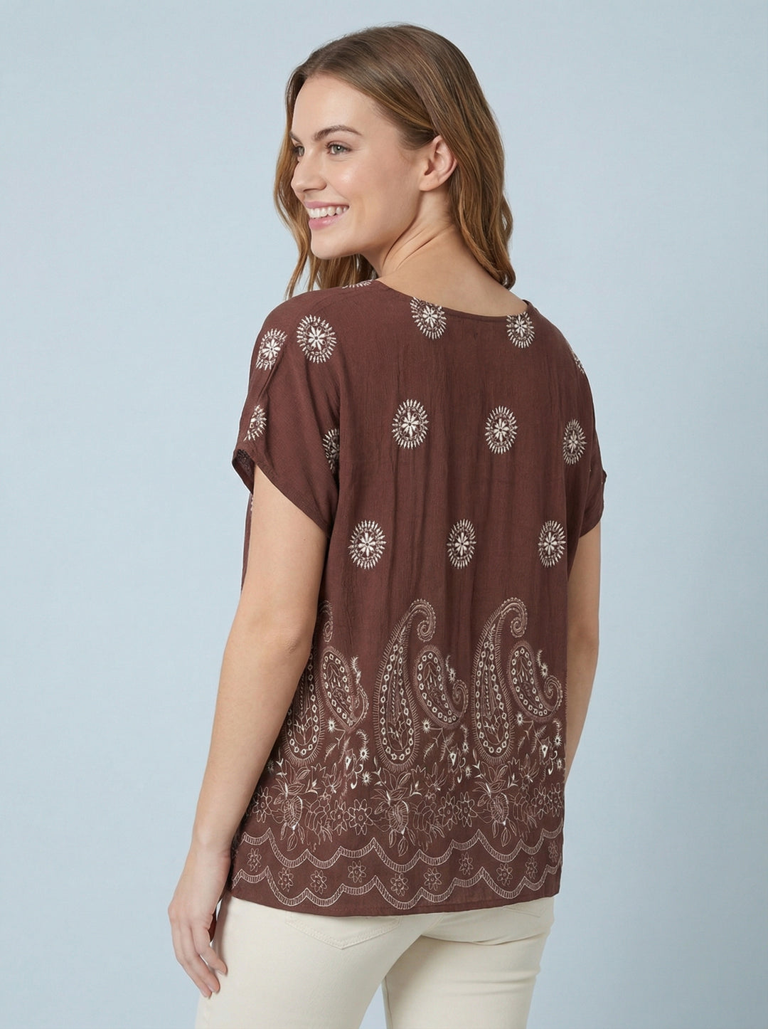 "KIA” Paisley Top - Brown/Cream