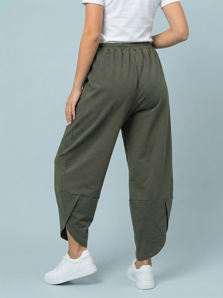 "ERIN” Cotton Barrel Trouser - Khaki Green
