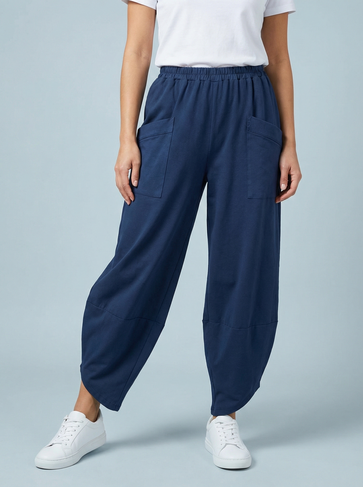 "ERIN” Cotton Barrel Trouser - Navy