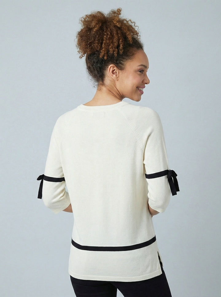 "LYRA” Fine Knit Top - Off White / Black