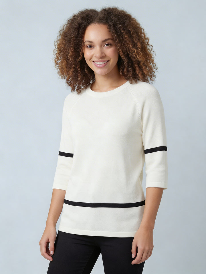 "LYRA” Fine Knit Top - Off White / Black