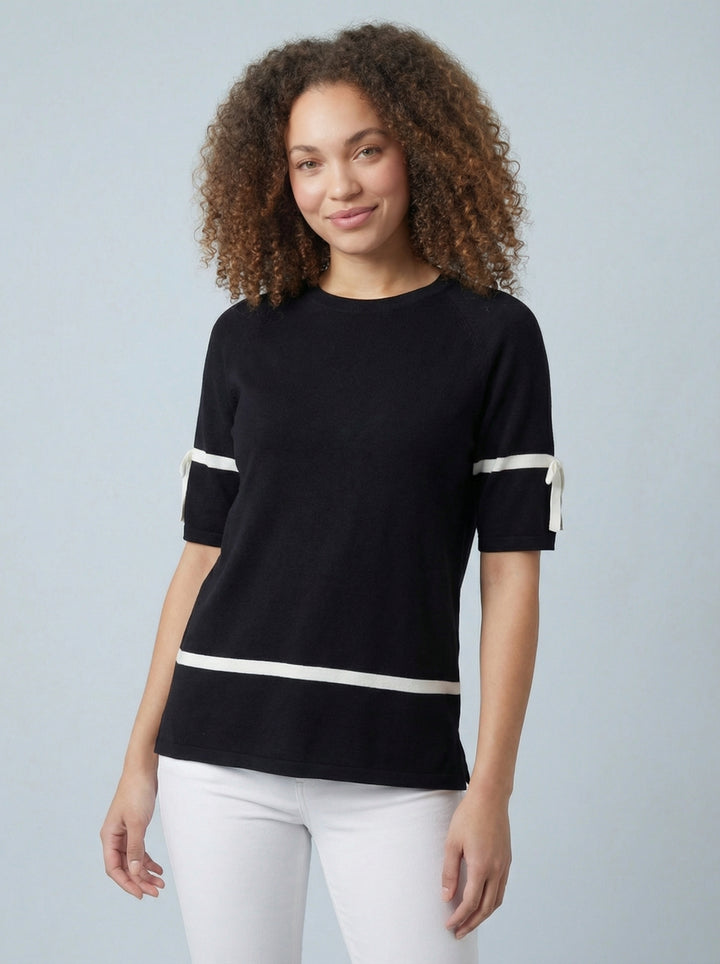 "LYRA” Fine Knit Top - Black / White
