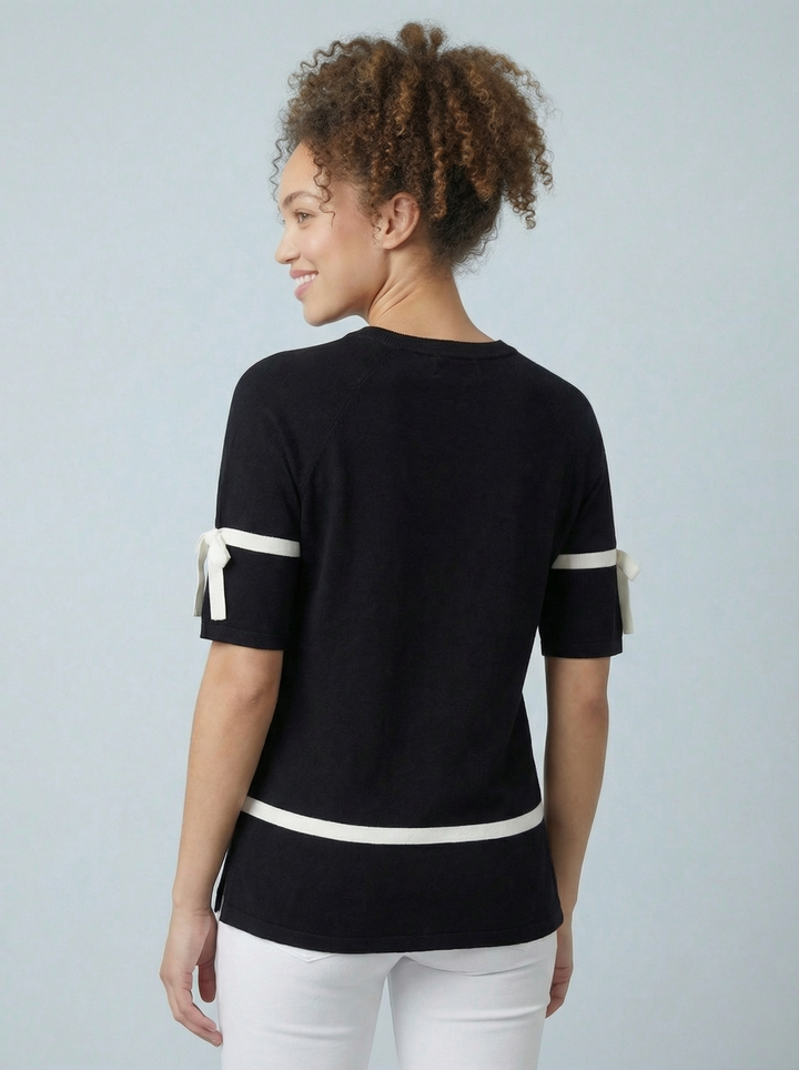 "LYRA” Fine Knit Top - Black / White