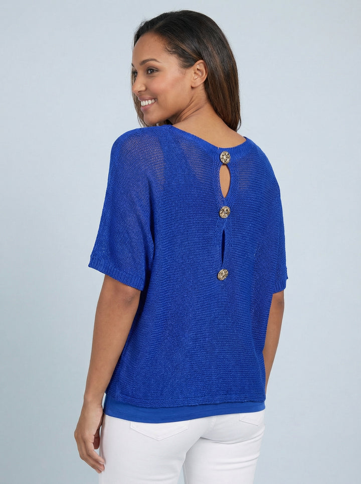“TIFFANY” Button Back Fine Knit Top - Royal Blue